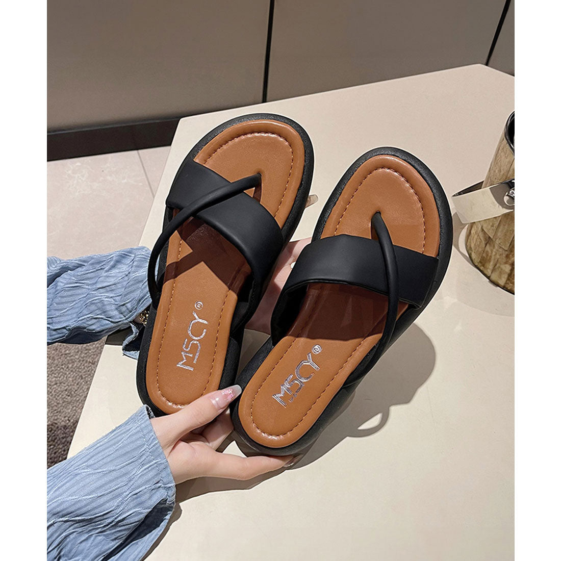 ミニミニストア miniministore トングサンダル 厚底サンダル 美脚 夏靴,ブラック