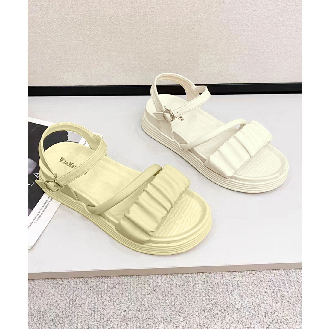 厚底サンダル レディース 美脚 夏靴 ブラック