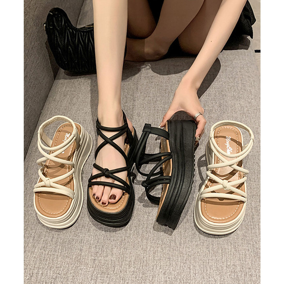 ミニミニストア miniministore 厚底 ストラップサンダル 美脚 夏靴 （ブラック） ブラック