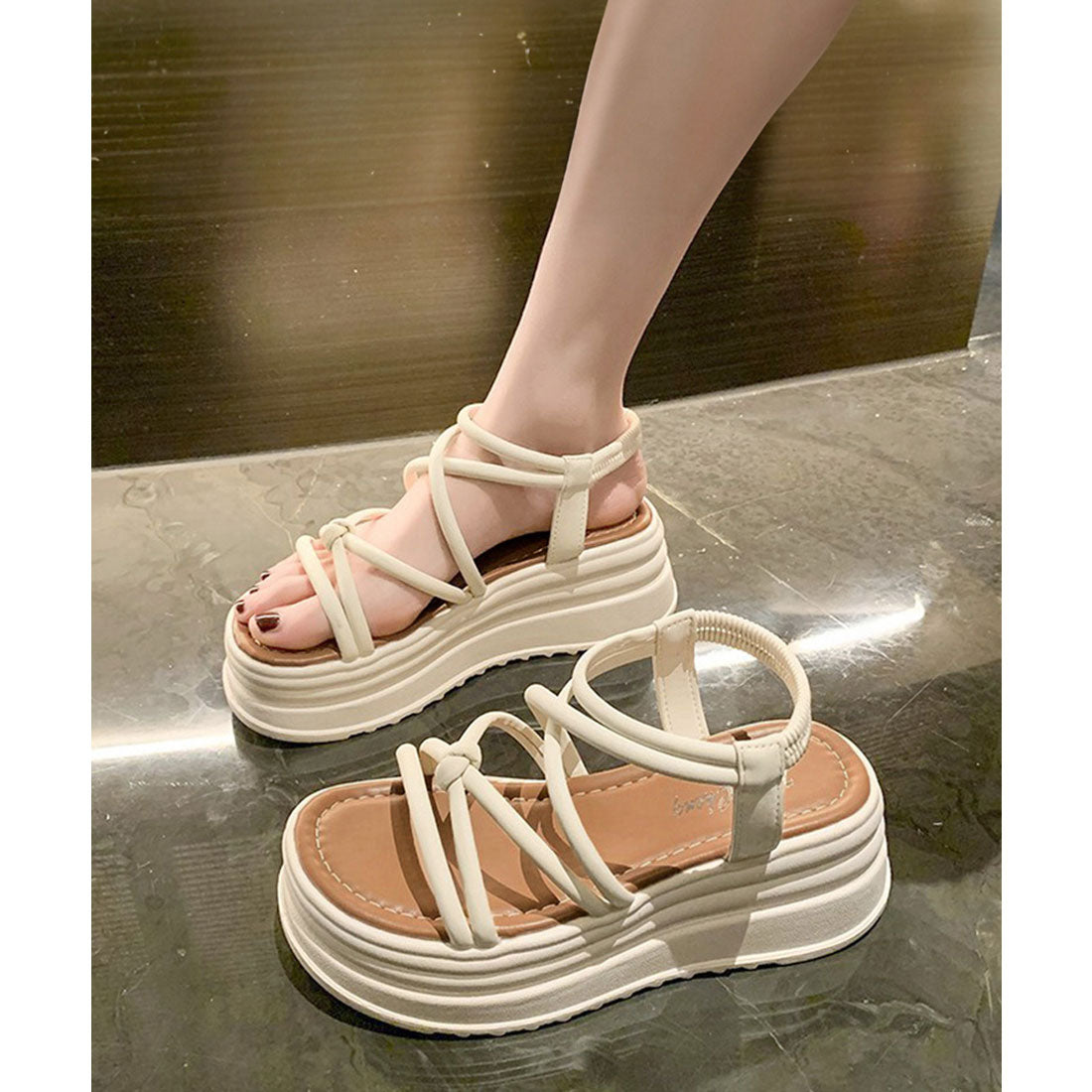 ミニミニストア miniministore 厚底 ストラップサンダル 美脚 夏靴,アイボリー