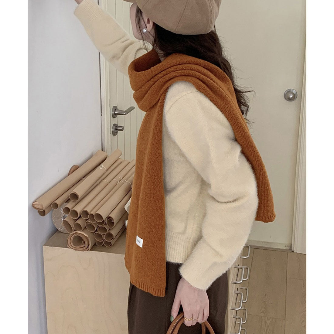 ミニミニストア miniministore ニットマフラー韓国風 無地ニットストール