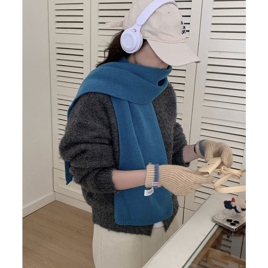 ミニミニストア miniministore ニットマフラー韓国風 無地ニットストール