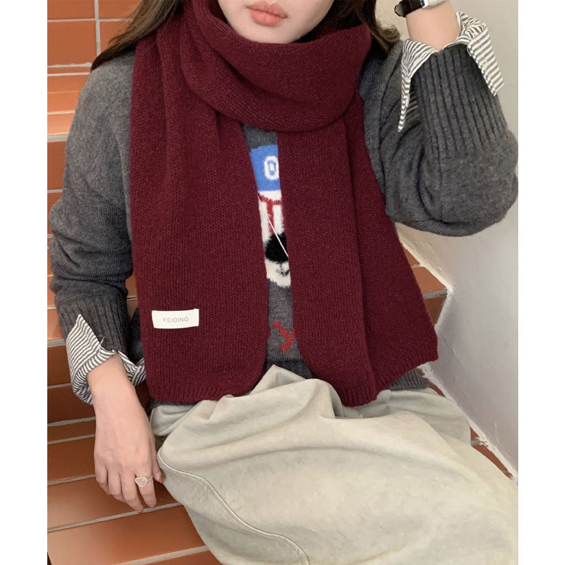 ミニミニストア miniministore ニットマフラー韓国風 無地ニットストール