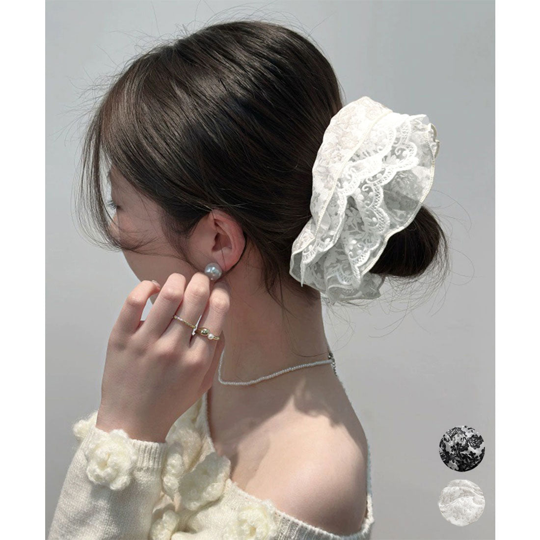 ミニミニストア miniministore ボリュームレースシュシュ 大きめヘアゴム （アイボリー） アイボリー