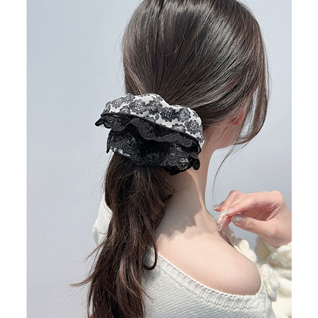 ミニミニストア miniministore ボリュームレースシュシュ 大きめヘアゴム （ブラック） ブラック