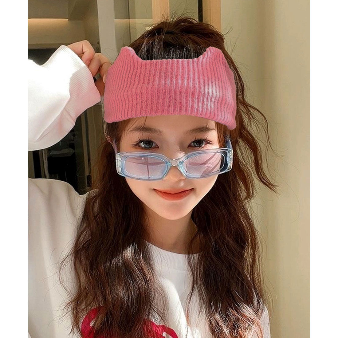 ミニミニストア miniministore 猫耳リブニットヘアバンド 幅広い 髪留め （ピンク） ピンク
