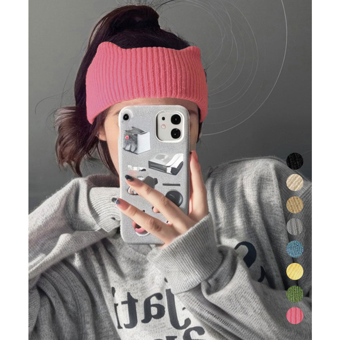 ミニミニストア miniministore 猫耳リブニットヘアバンド 幅広い 髪留め （ピンク） ピンク