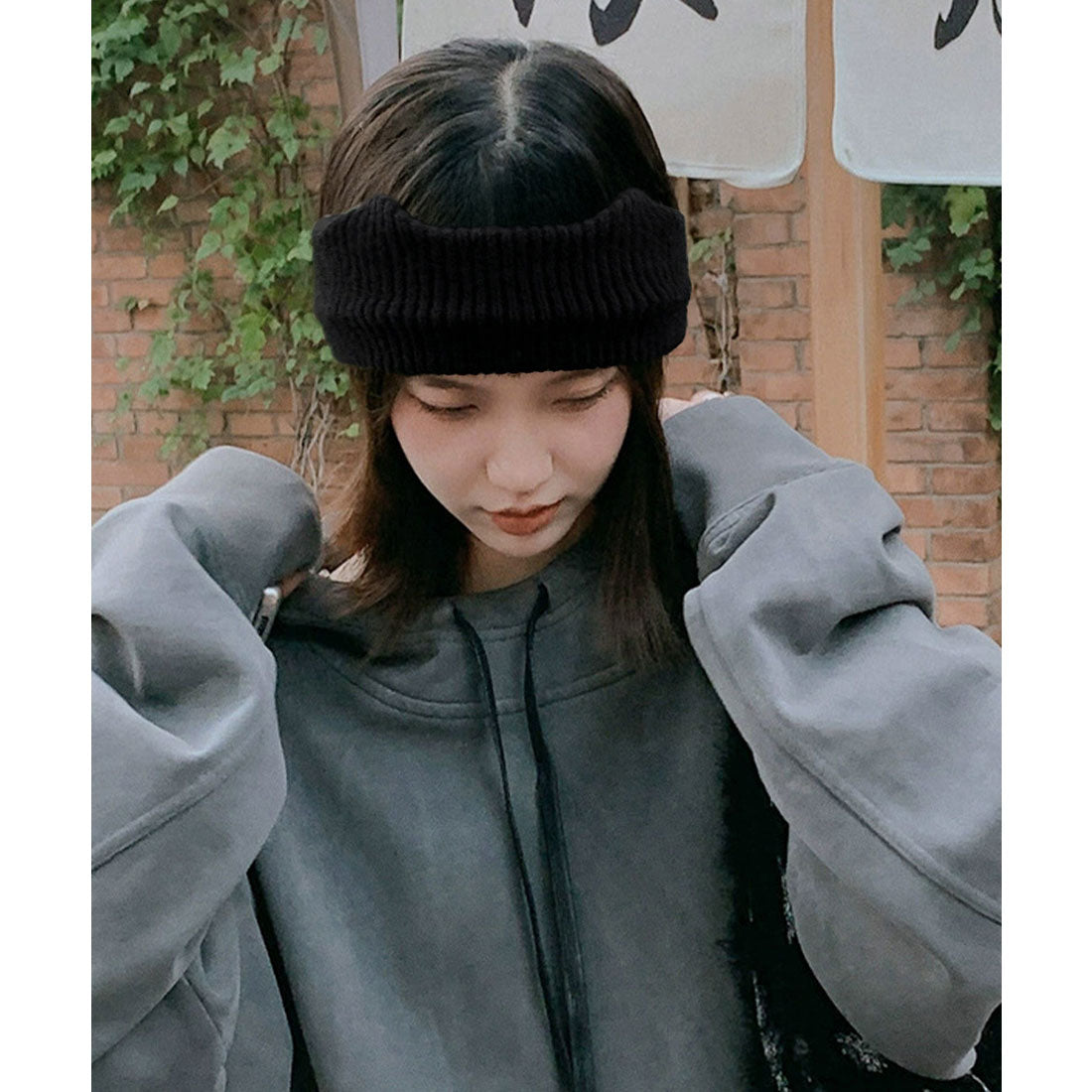 ミニミニストア miniministore 猫耳リブニットヘアバンド 幅広い 髪留め （ピンク） ピンク