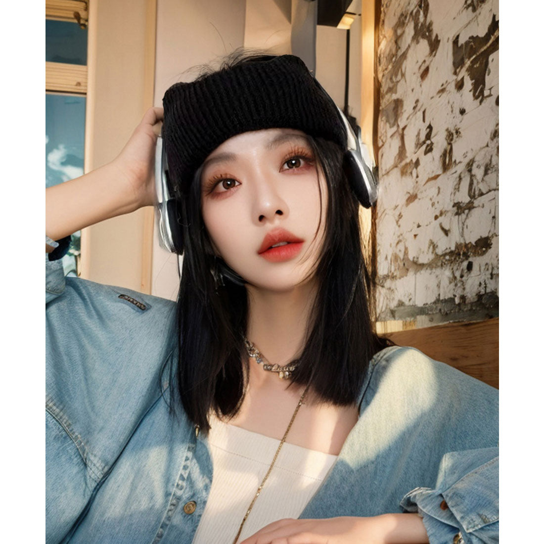 ミニミニストア miniministore 猫耳リブニットヘアバンド 幅広い 髪留め （ピンク） ピンク