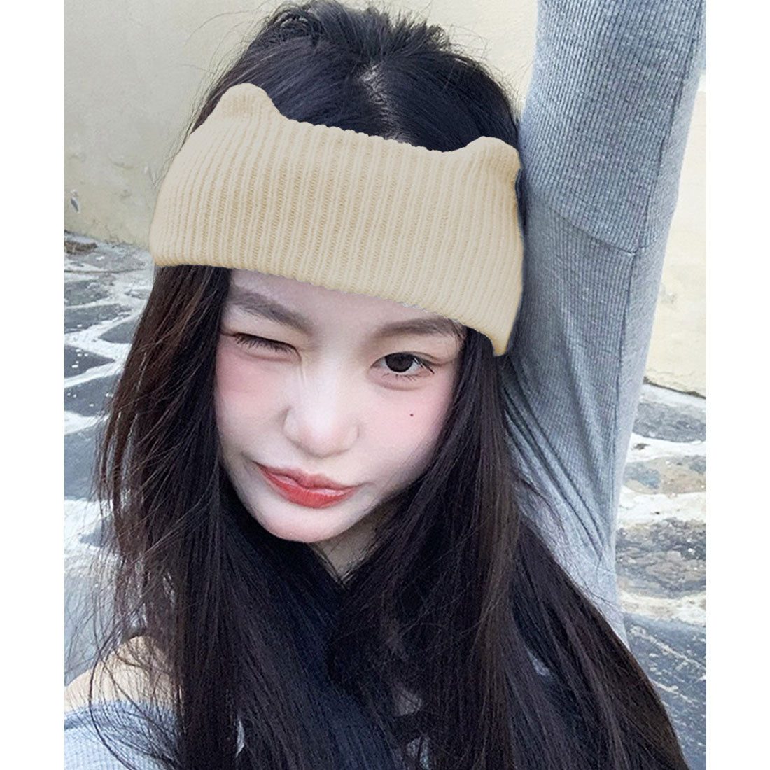 ミニミニストア miniministore 猫耳リブニットヘアバンド 幅広い 髪留め （ピンク） ピンク