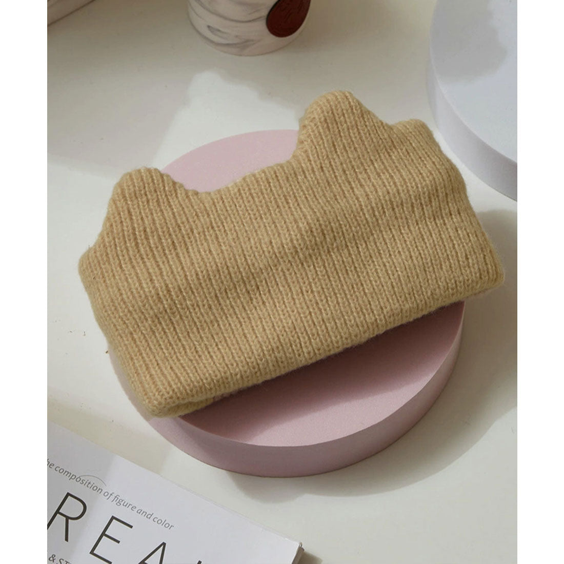 ミニミニストア miniministore 猫耳リブニットヘアバンド 幅広い 髪留め （ピンク） ピンク