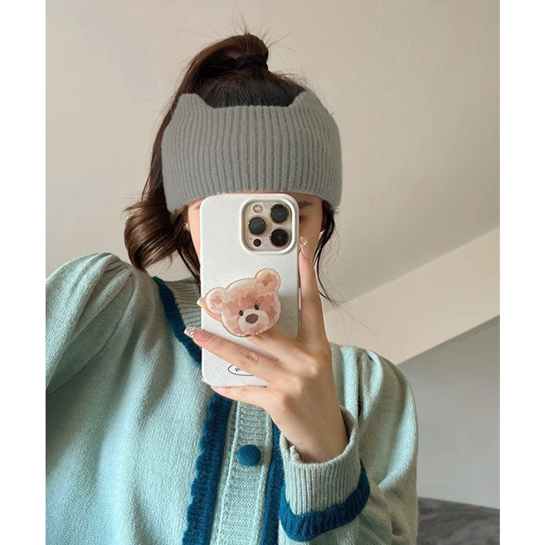 ミニミニストア miniministore 猫耳リブニットヘアバンド 幅広い 髪留め （ピンク） ピンク