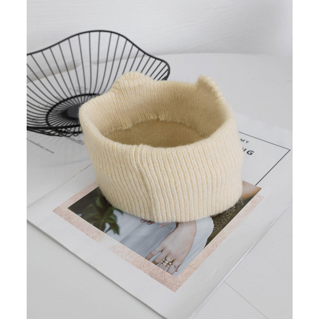 ミニミニストア miniministore 猫耳リブニットヘアバンド 幅広い 髪留め （ピンク） ピンク