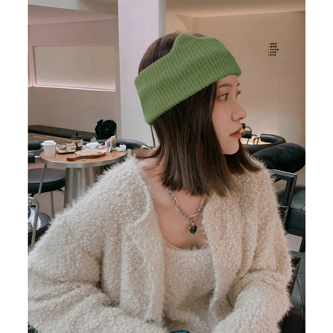 ミニミニストア miniministore 猫耳リブニットヘアバンド 幅広い 髪留め （グリーン） グリーン