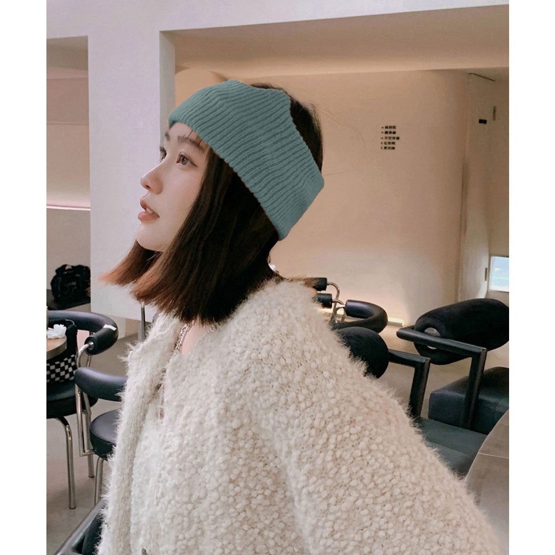 ミニミニストア miniministore 猫耳リブニットヘアバンド 幅広い 髪留め （ブルー） ブルー