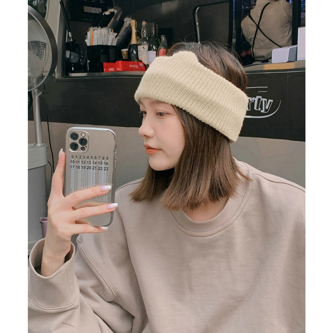 ミニミニストア miniministore 猫耳リブニットヘアバンド 幅広い 髪留め （アイボリー） アイボリー