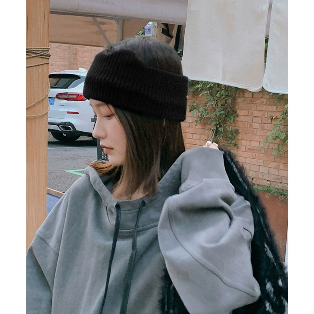 ミニミニストア miniministore 猫耳リブニットヘアバンド 幅広い 髪留め （ブラック） ブラック