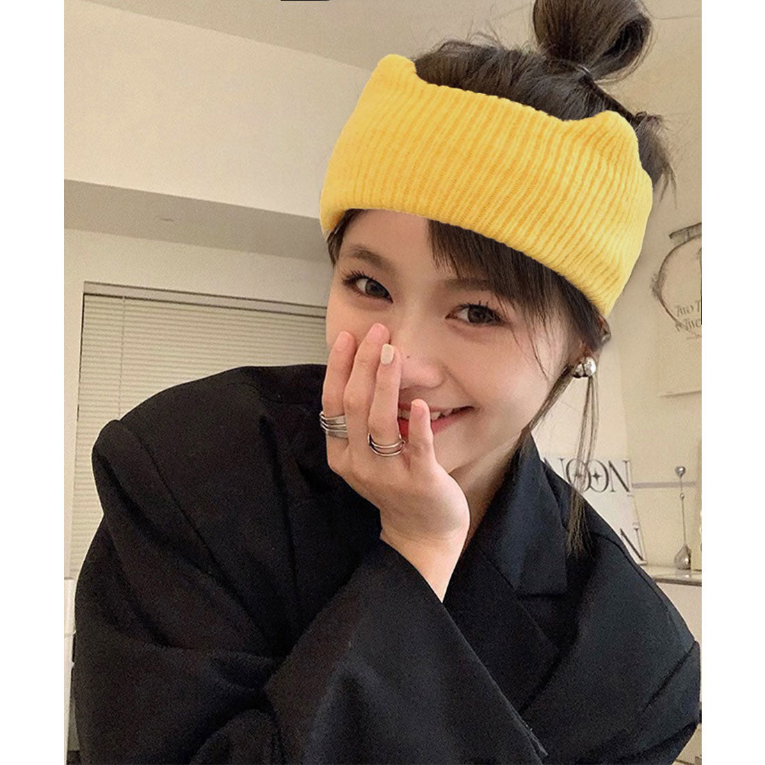 ミニミニストア miniministore 猫耳リブニットヘアバンド 幅広い 髪留め （イエロー） イエロー