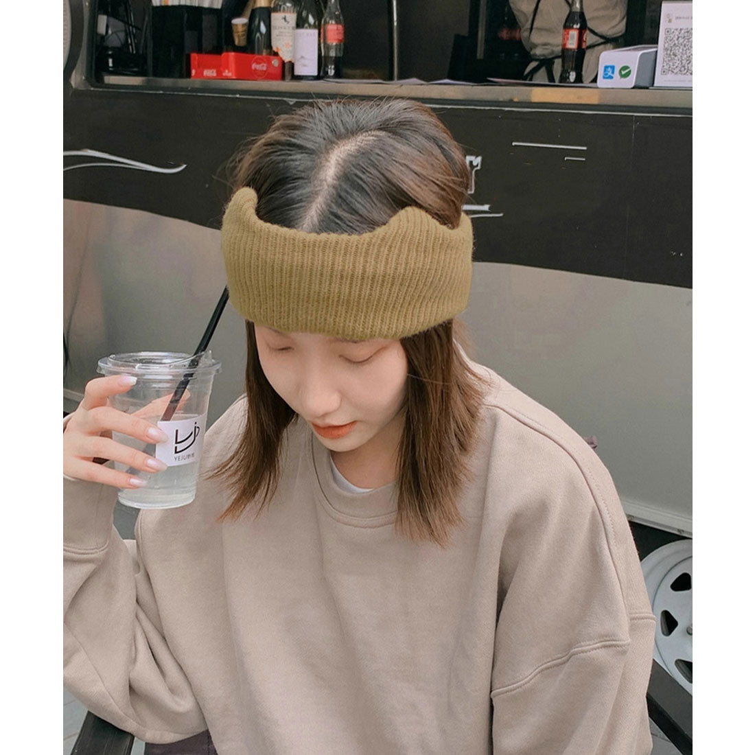 ミニミニストア miniministore 猫耳リブニットヘアバンド 幅広い 髪留め （ベージュ） ベージュ