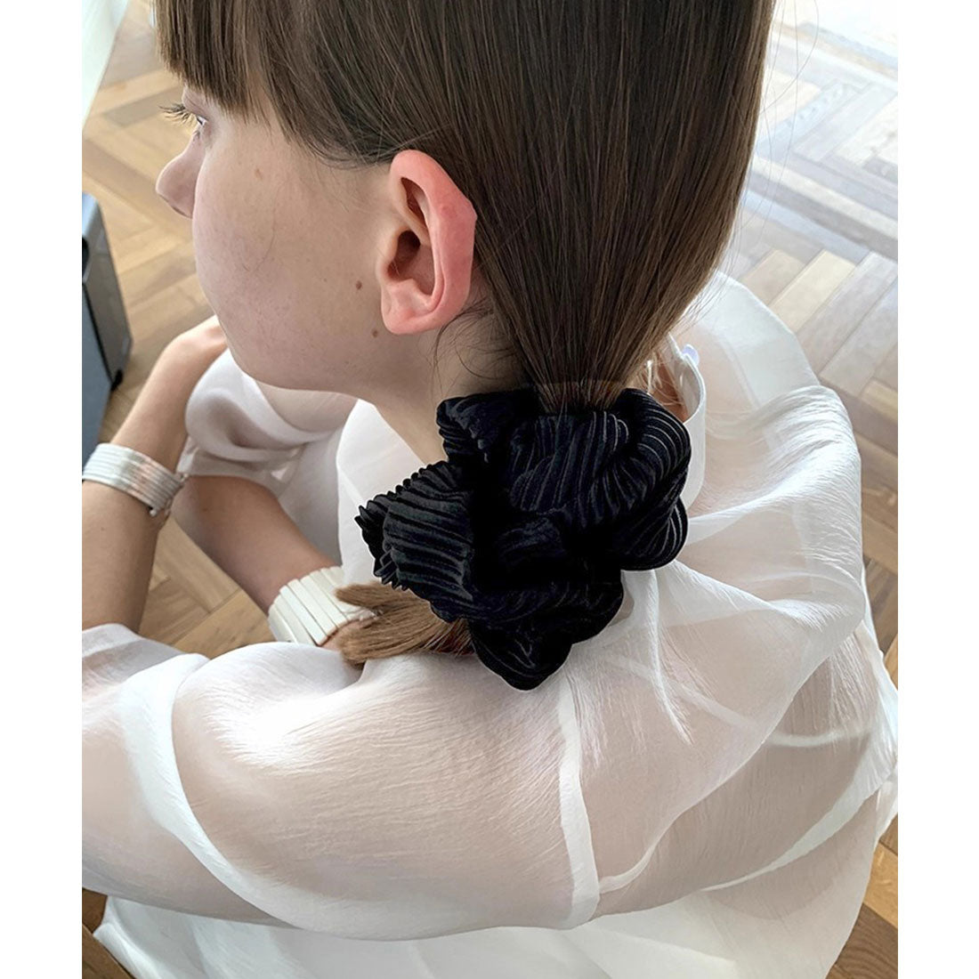ミニミニストア miniministore プリーツシュシュ ヘアゴム ボリューム （アイボリー） アイボリー
