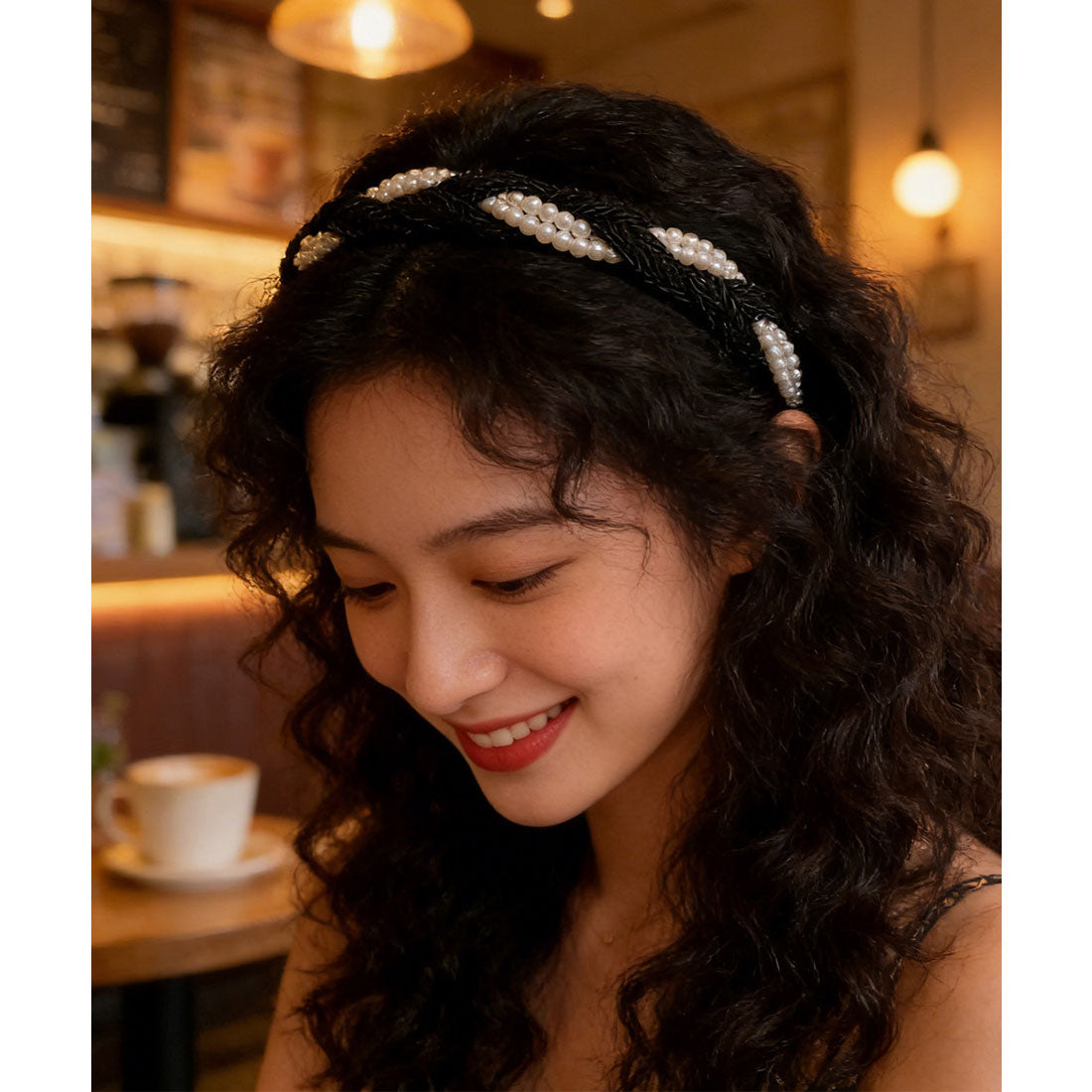 ミニミニストア miniministore パールカチューシャ 三つ編み ヘアバンド （ブラック*ホワイト） ブラック*ホワイト