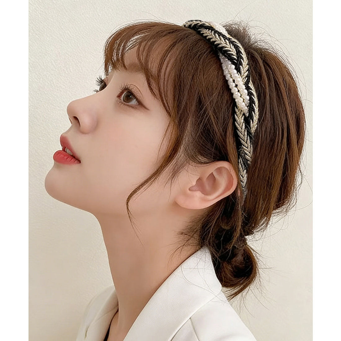 ミニミニストア miniministore パールカチューシャ 三つ編み ヘアバンド （ホワイト*ゴールド） ホワイト*ゴールド