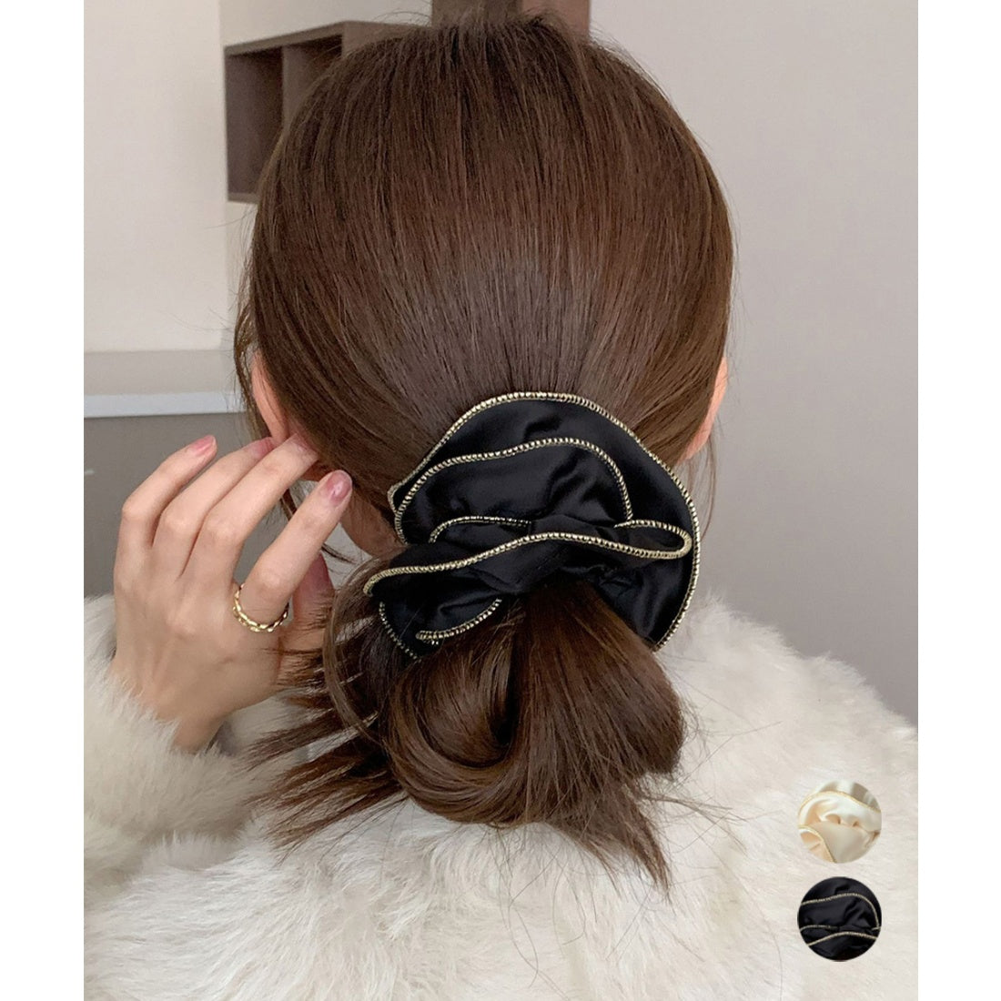 ミニミニストア miniministore サテンシュシュ ヘアゴム ボリューム （アイボリー） アイボリー