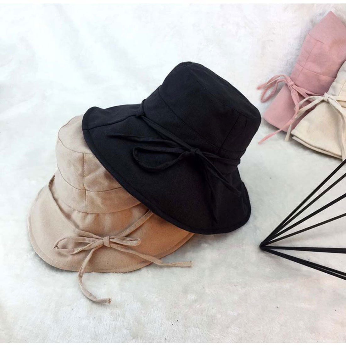 リボン付きバケットハット折りたたみ春夏