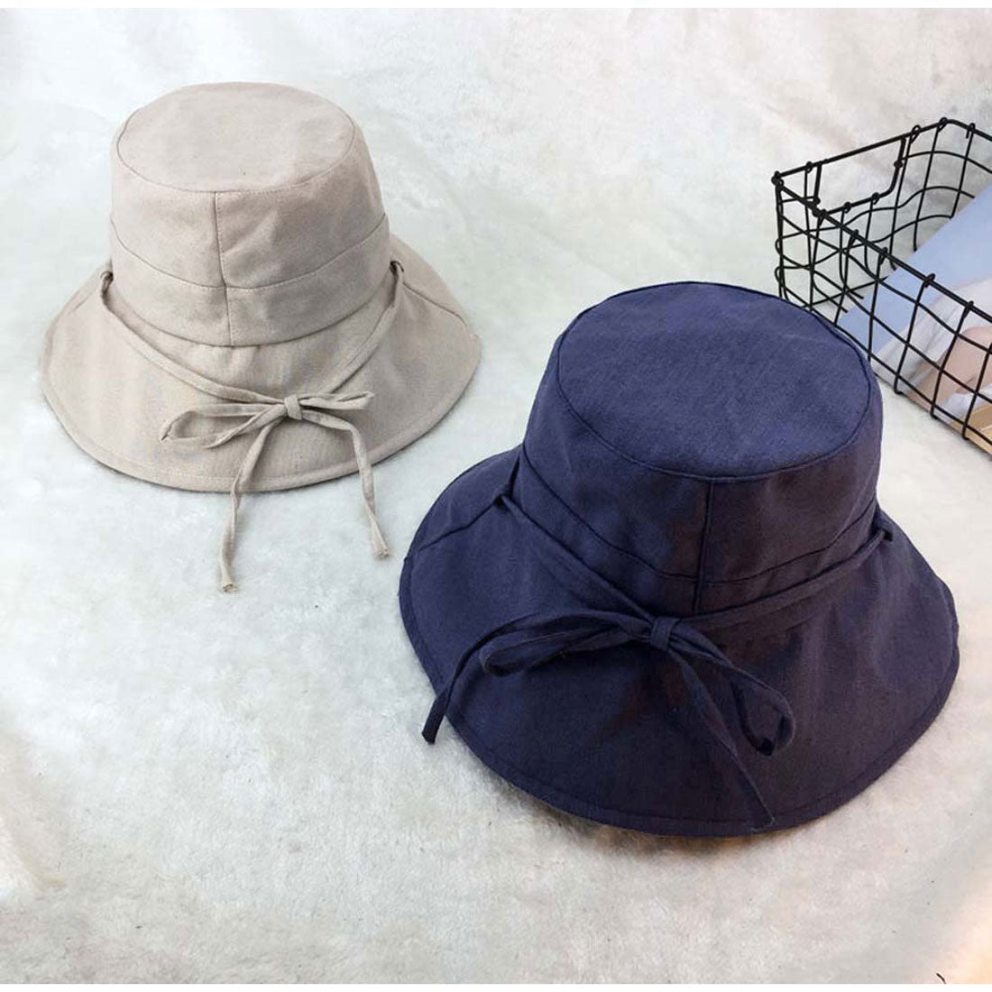 リボン付きバケットハット折りたたみ春夏