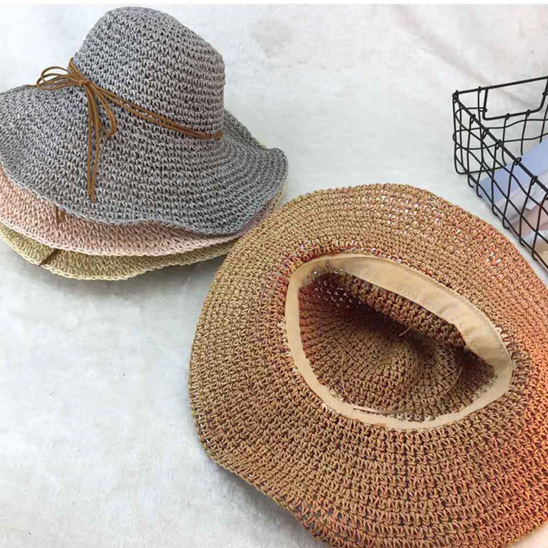 麦わら帽子 レディース 折たたみ ベージュ