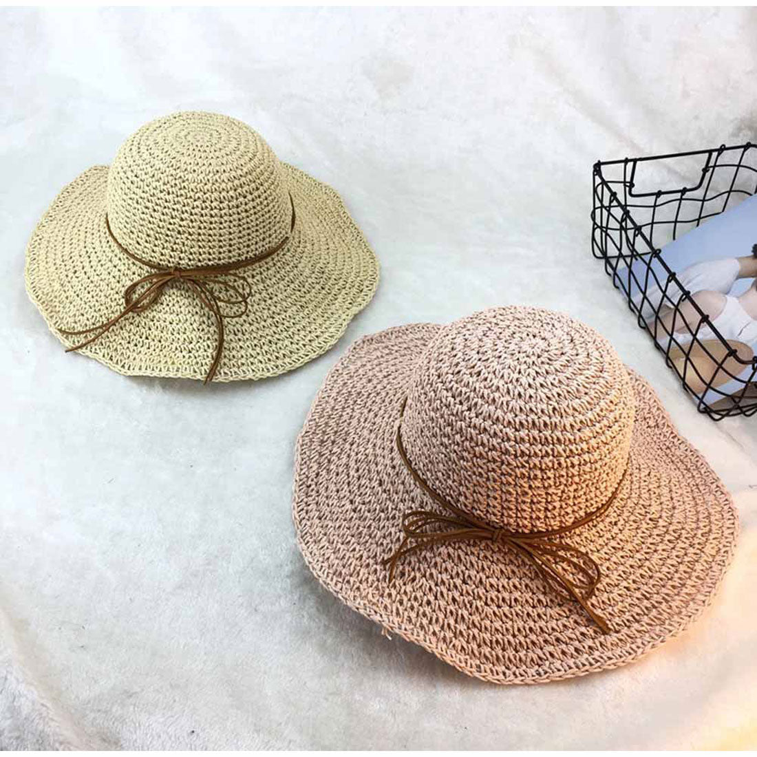 麦わら帽子 レディース 折たたみ ベージュ