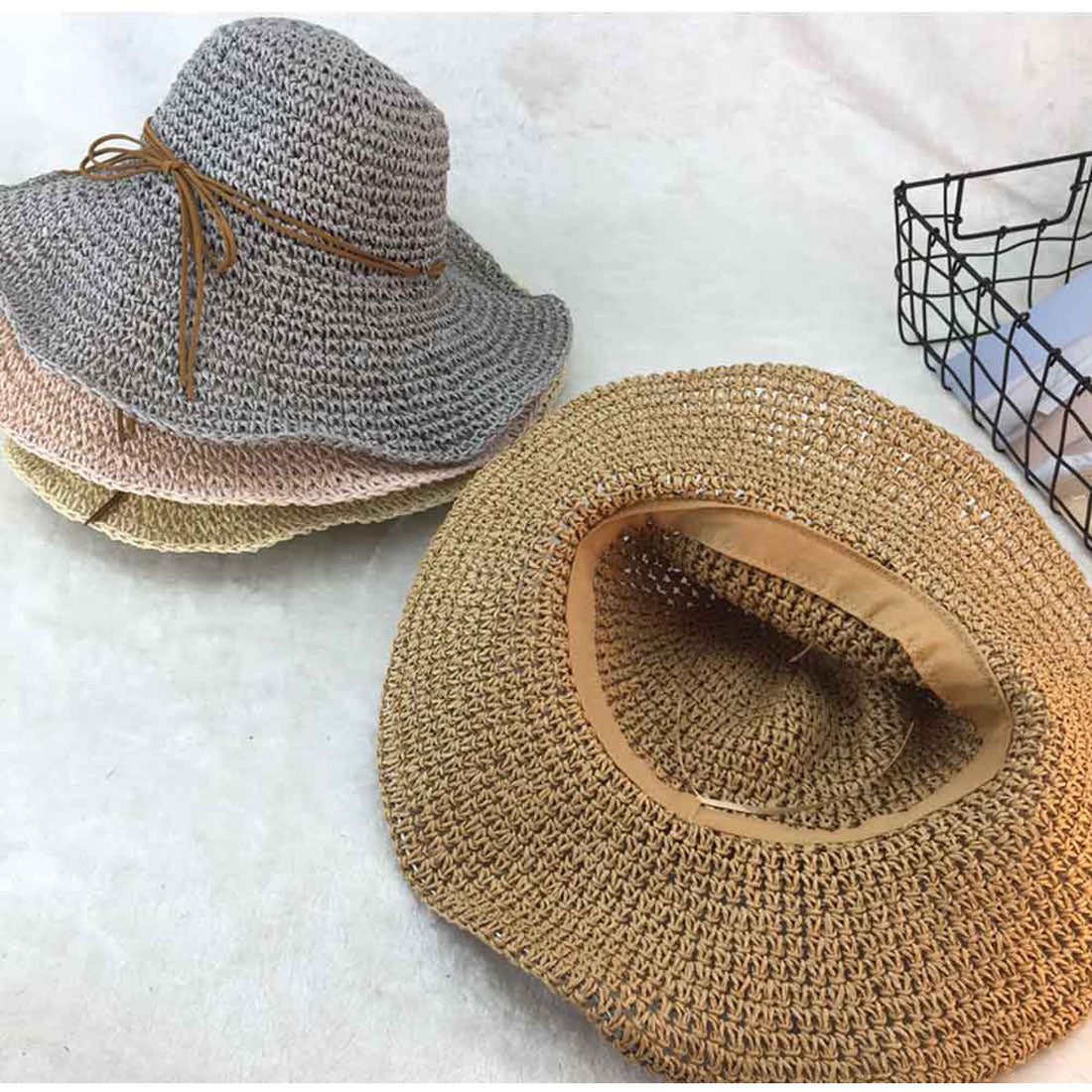 麦わら帽子 レディース 折たたみ ベージュ