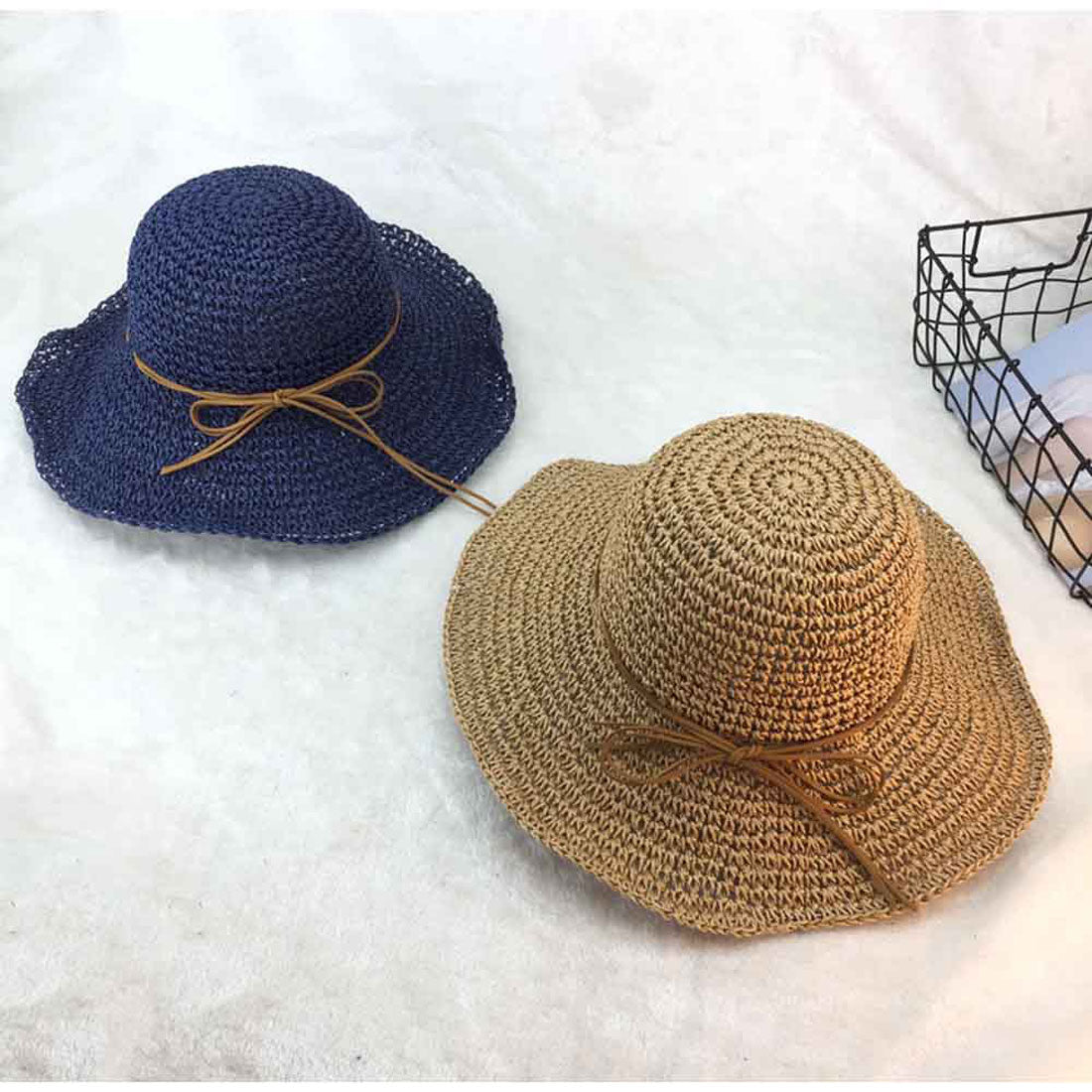 麦わら帽子 レディース 折たたみ ベージュ