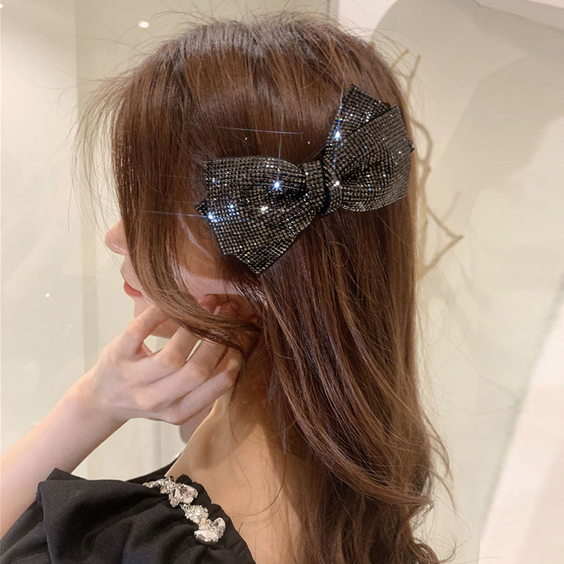 ヘアバレッタ キラキラ ヘアクリップ,ブラック