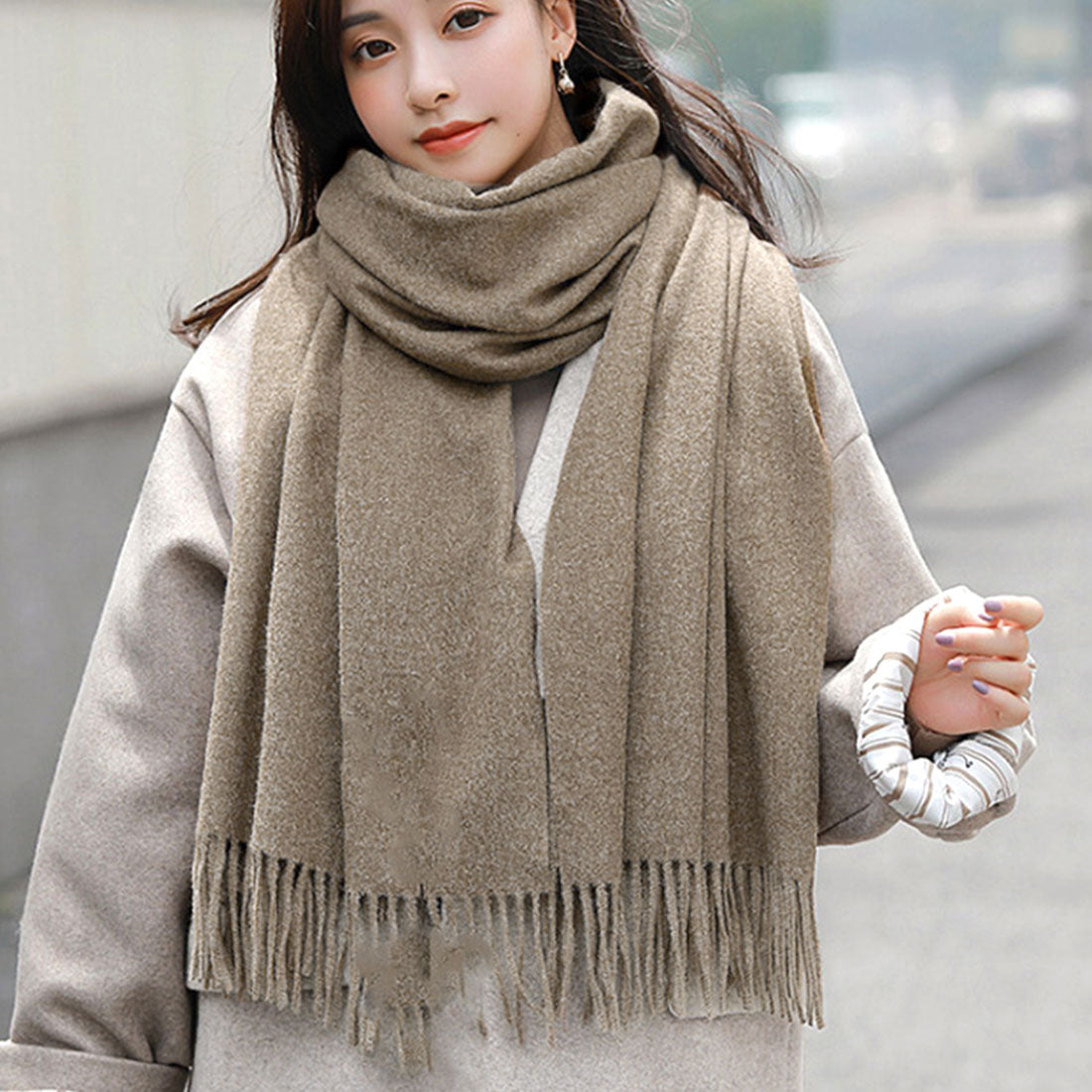 ストール 大判 マフラー カシミヤタッチ,モカ