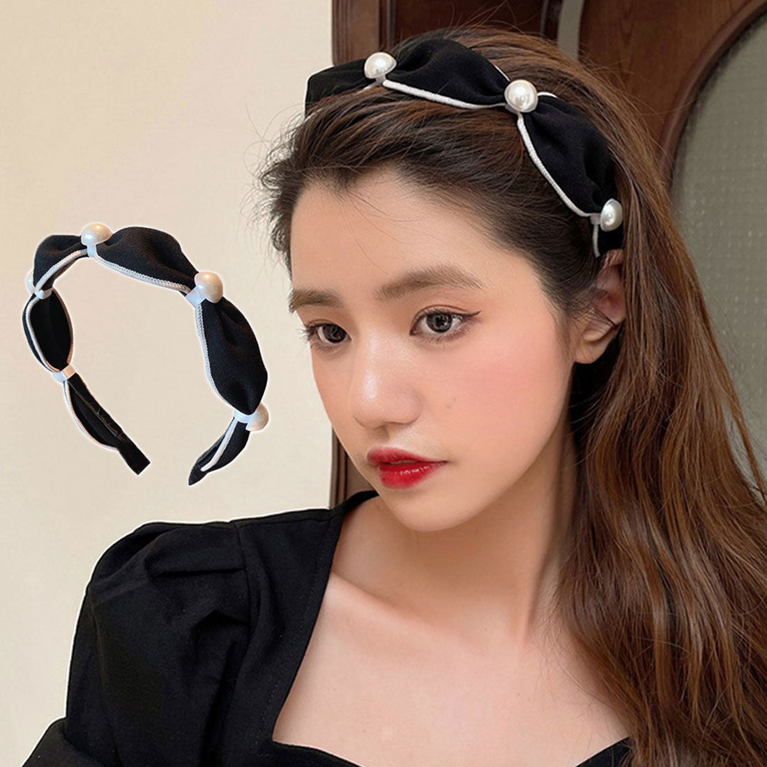 カチューシャ ヘアアクセサリー 韓国風,ブラック