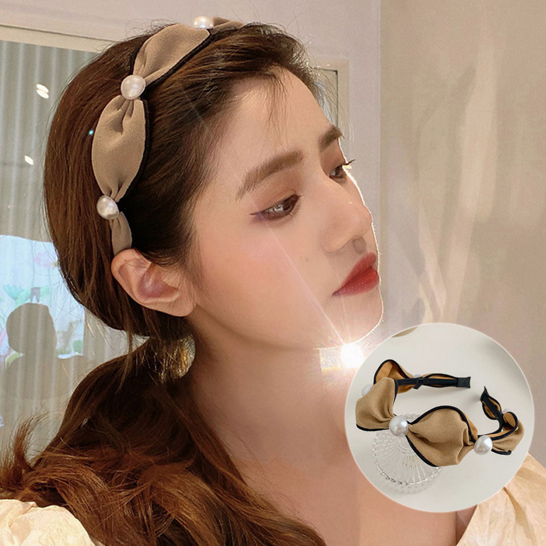 カチューシャ ヘアアクセサリー 韓国風,ベージュ