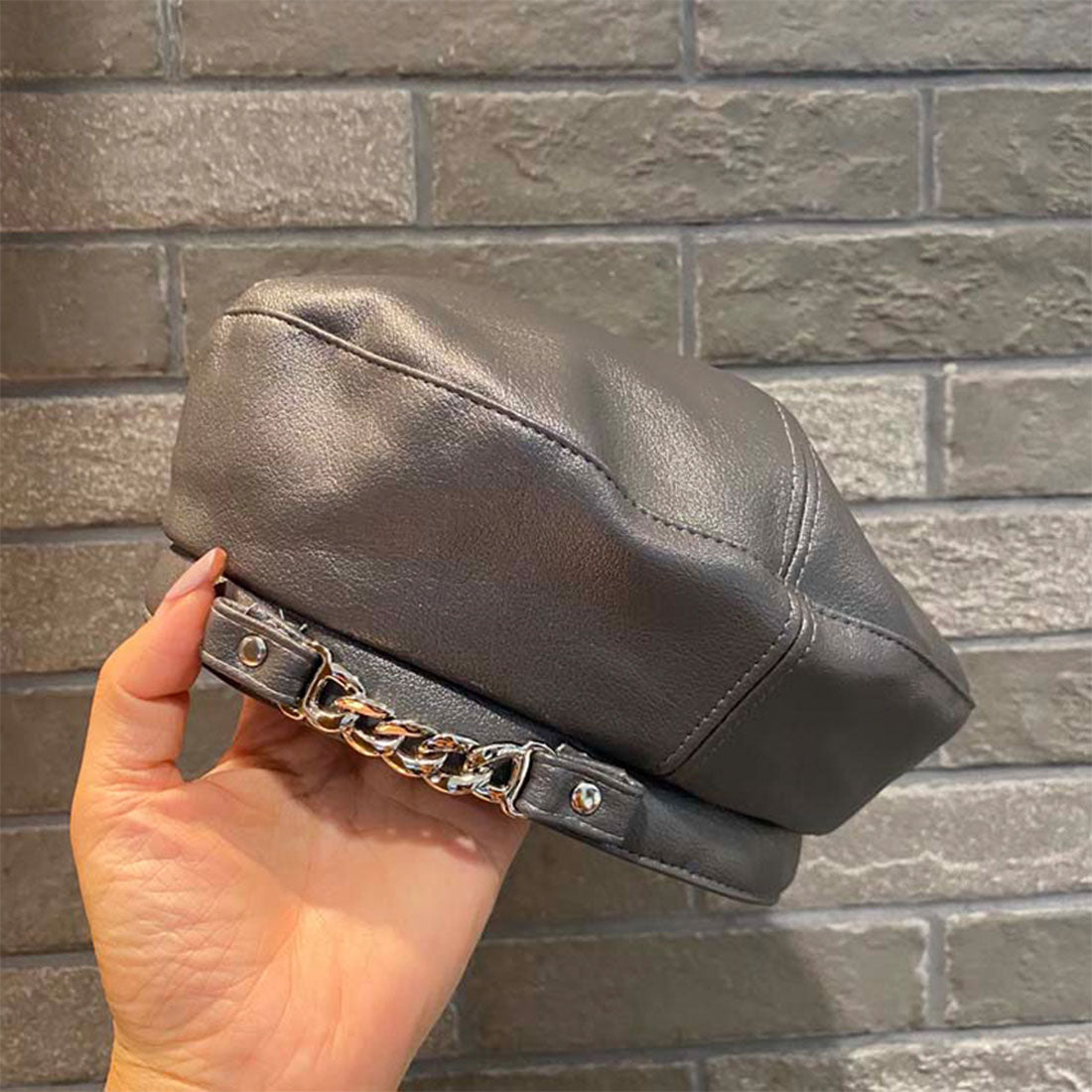 ベレー帽 帽子 レディース チェーン付き,ダークグレー