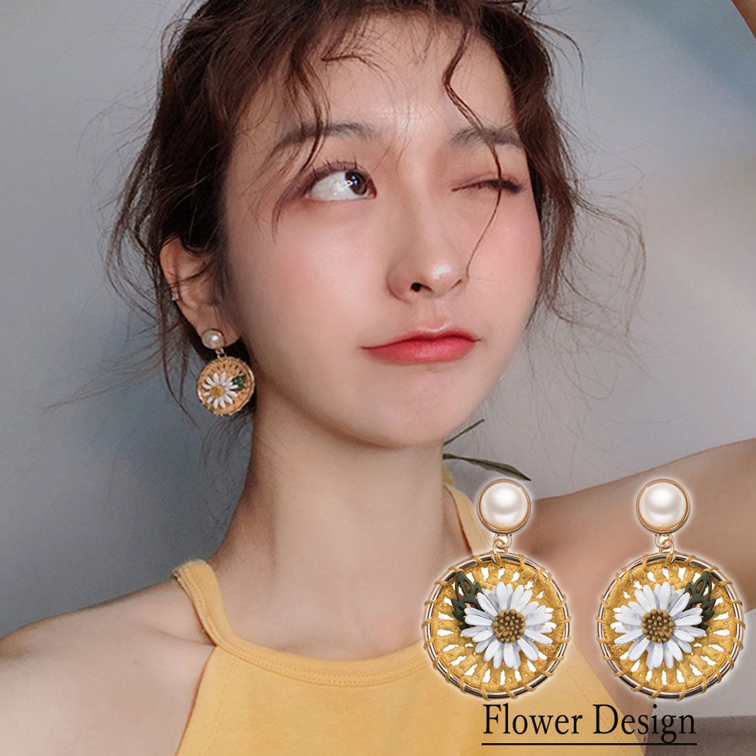 大ぶり ピアス フラワー パール 画像参照