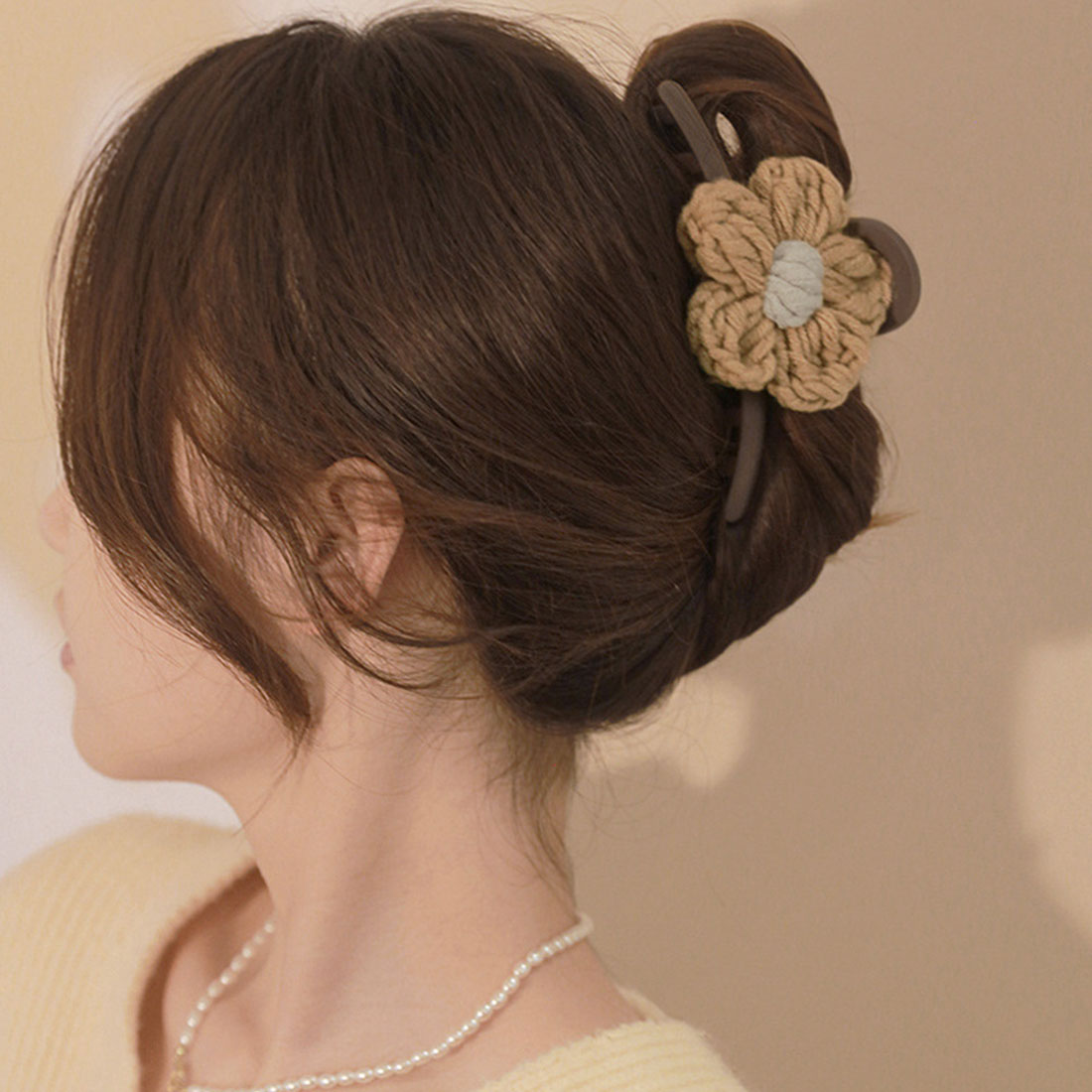 ヘアクリップレディース 花バンスクリップ,キャメルベージュ