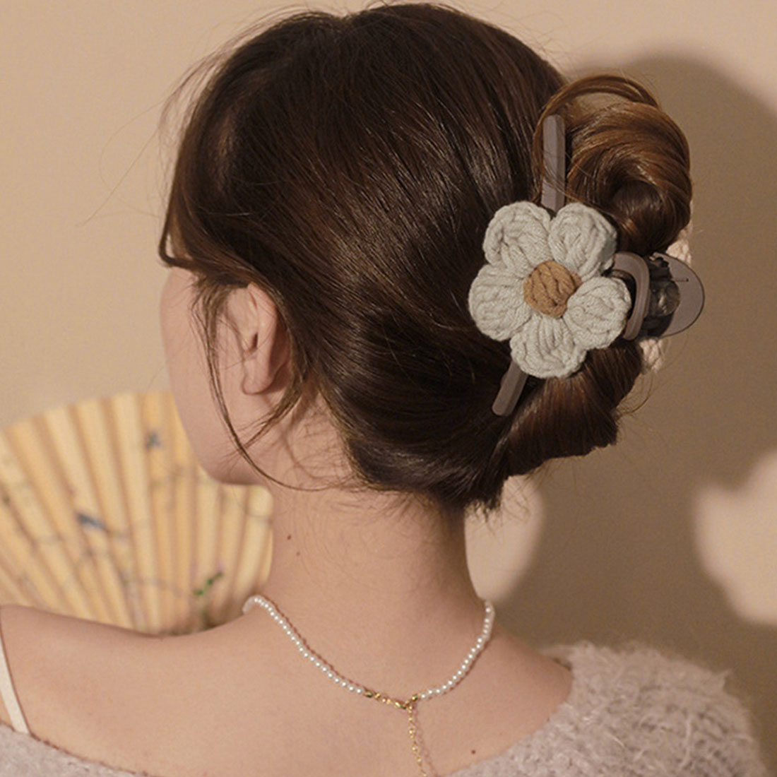 ヘアクリップレディース 花バンスクリップ,アイボリー