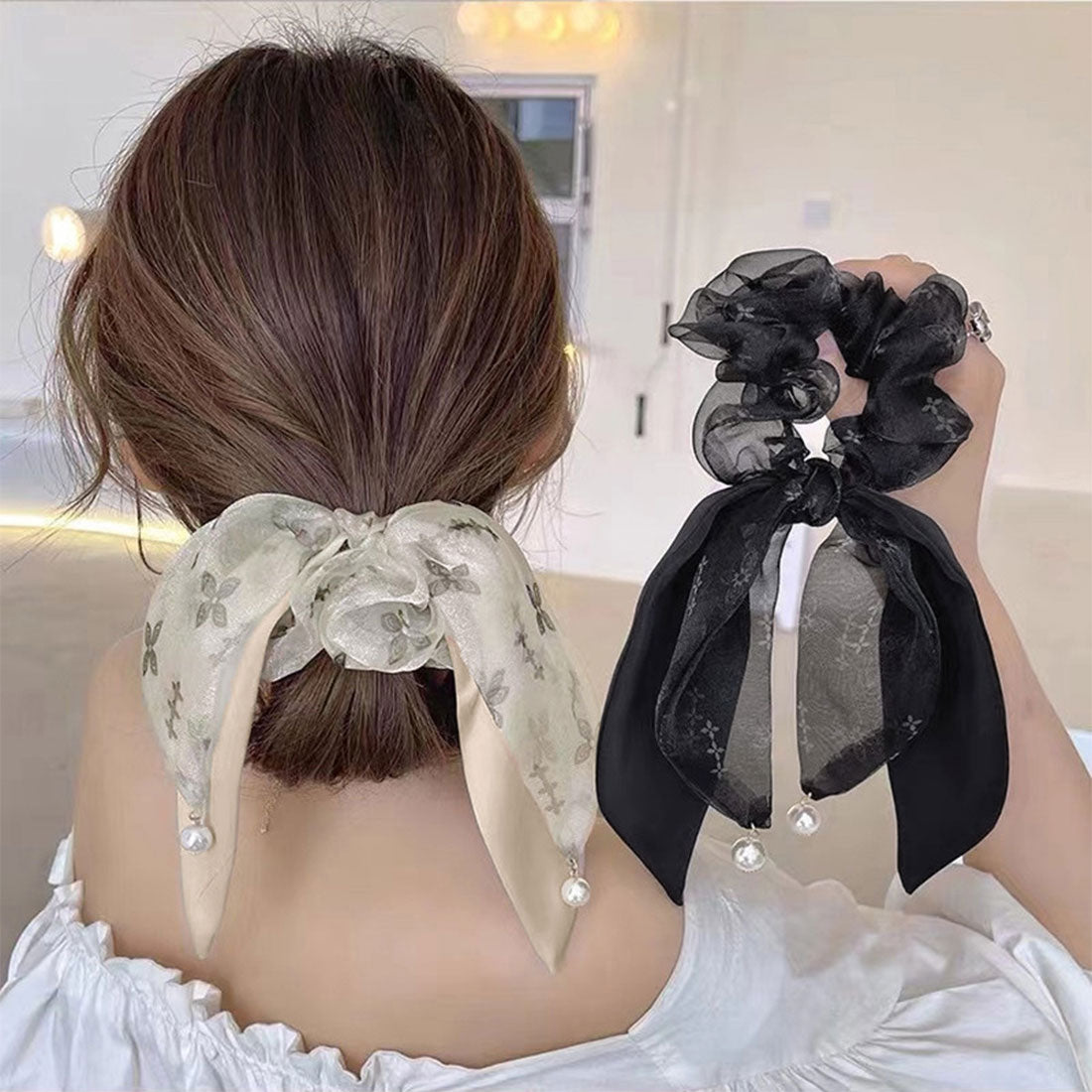 リボンヘアゴム シュシュ レディース アイボリー