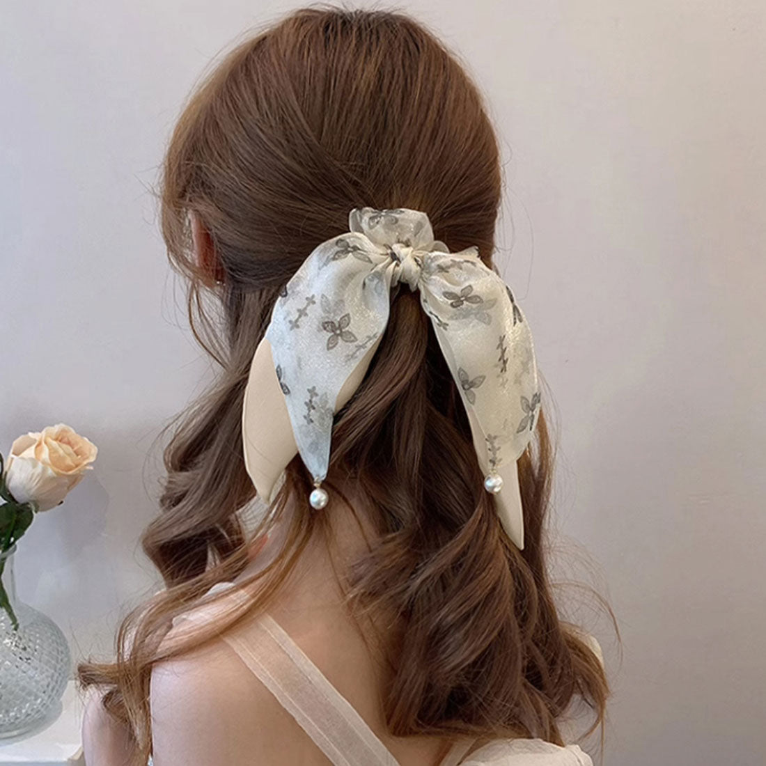 リボンヘアゴム シュシュ レディース アイボリー