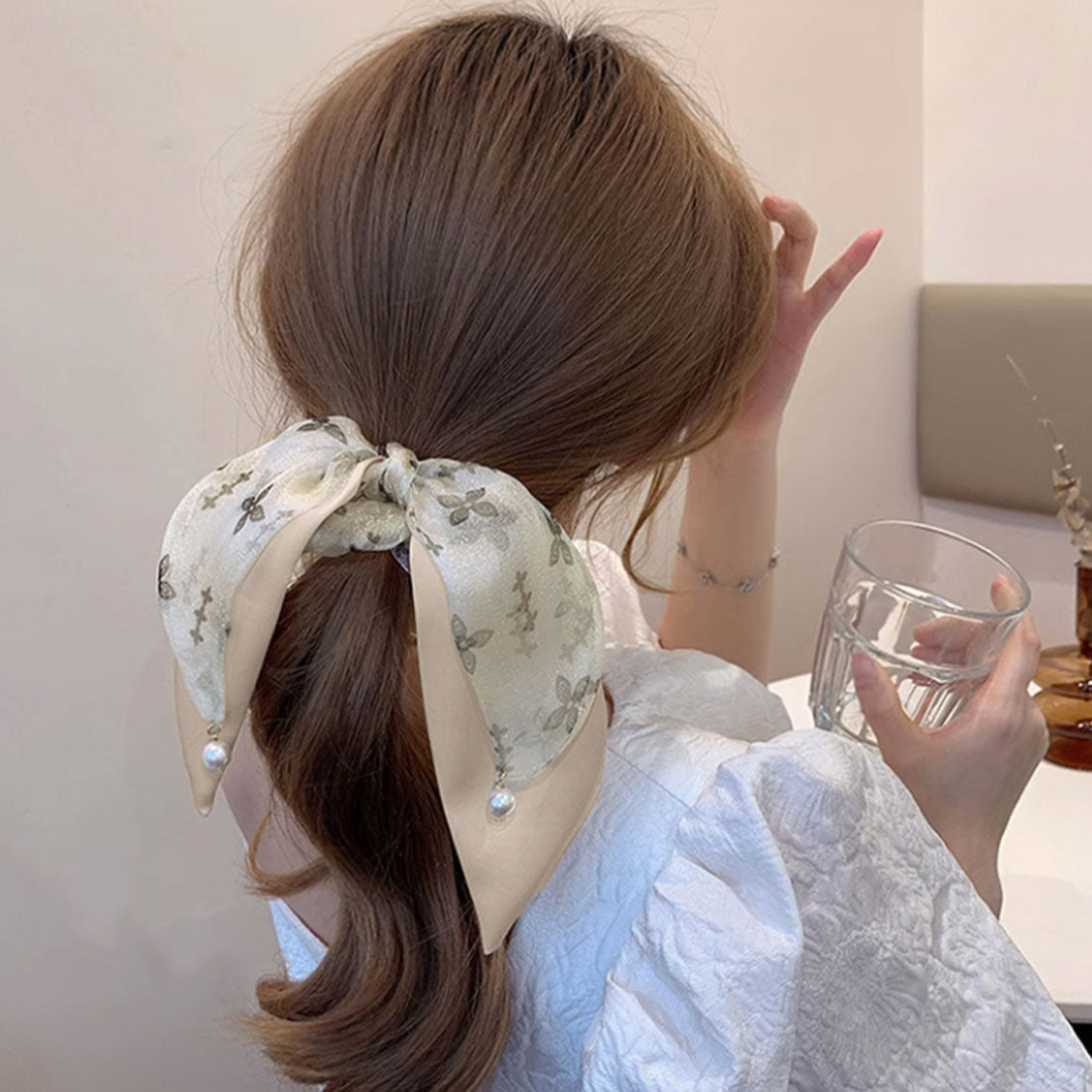 リボンヘアゴム シュシュ レディース アイボリー