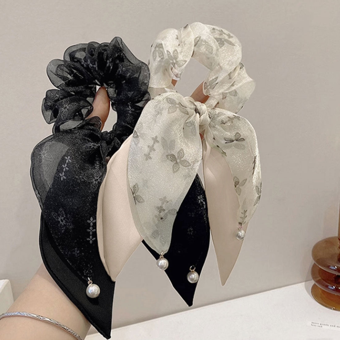 リボンヘアゴム シュシュ レディース アイボリー