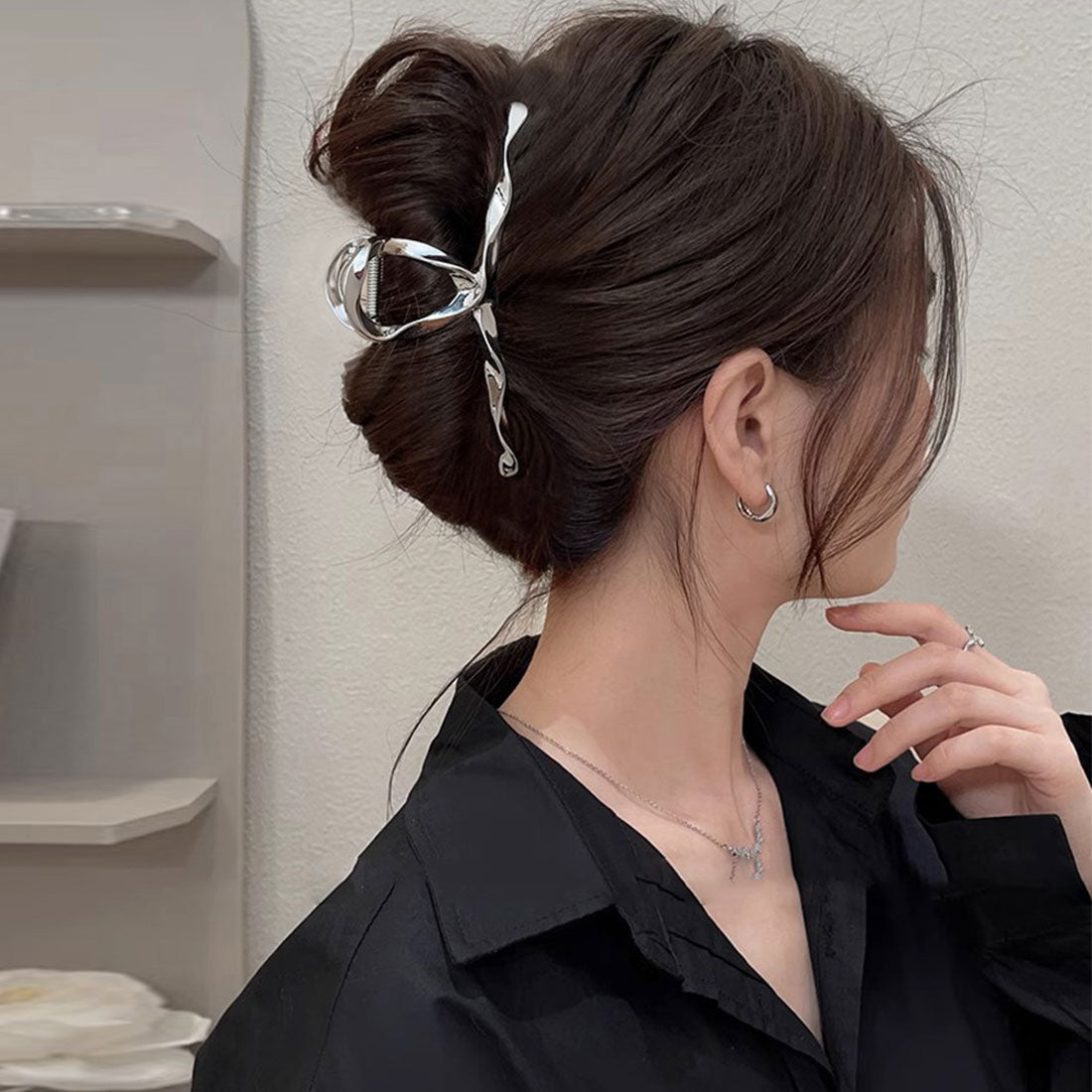 ヘアクリップ ウェーブ バンスクリップ シルバー