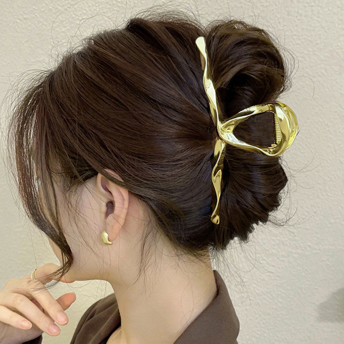 ヘアクリップ ウェーブ バンスクリップ,ゴールド
