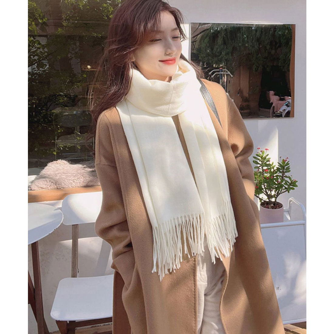 韓国マフラー カシミヤタッチ大判ストール キャメル