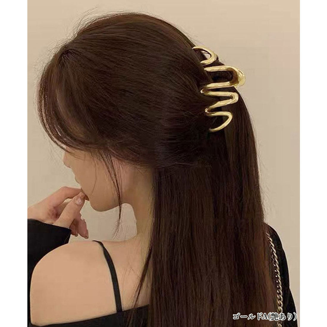 ウェーブヘアクリップ メタルヘアクリップ ゴールドB（艶なし）