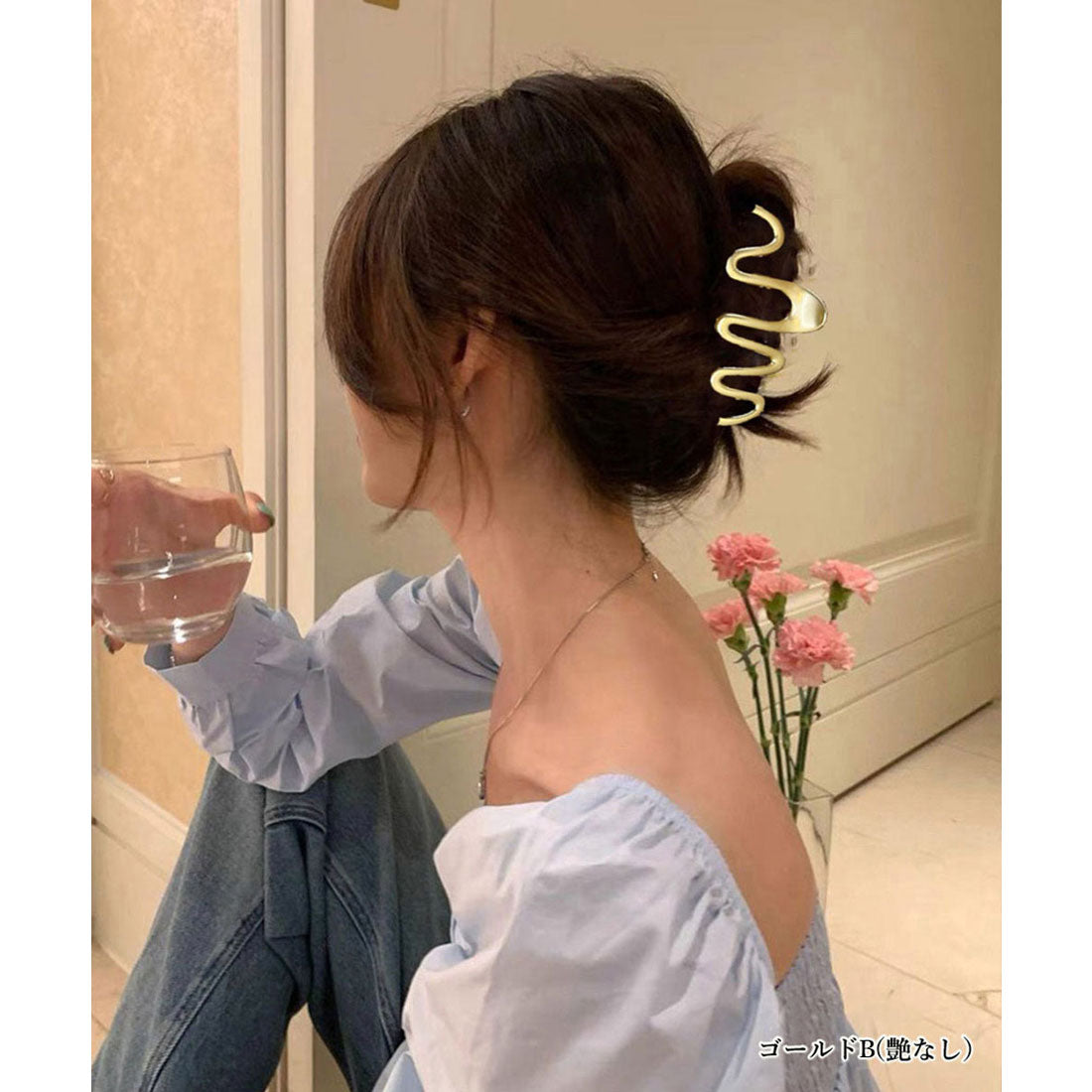 ウェーブヘアクリップ メタルヘアクリップ ゴールドB（艶なし）